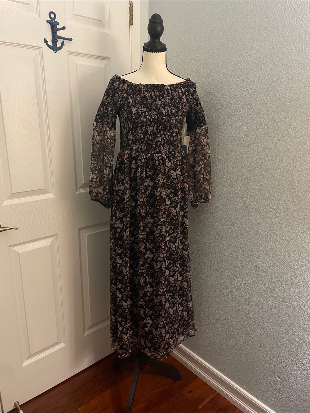 CeCe Black Floral Off-Shoulder Maxi Dress